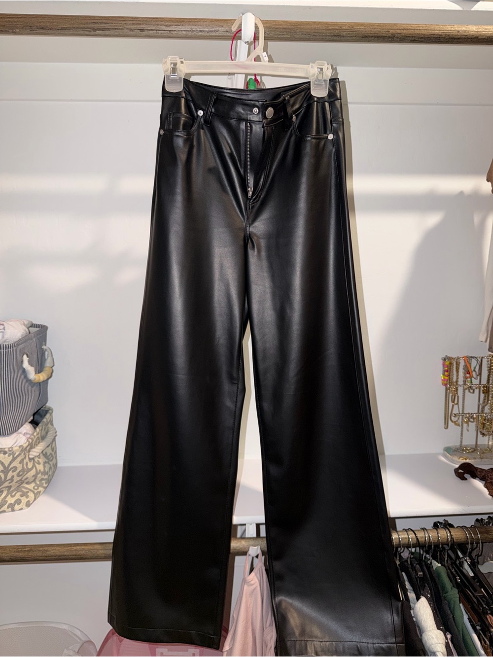 Blank NYC Black Faux Leather Wide-Leg Jeans